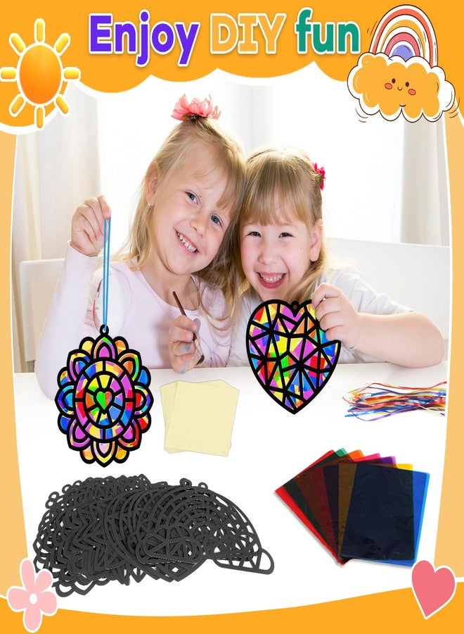 Lonfliness 32 Sets Spring Crafts Valentine's Day Suncatchers Kit for Kids DIY Rainbow Window Stained Glass Effect Paper School Classroom Decoration Back to School Art Craft Creative Activity Project Party Favors - Image 4